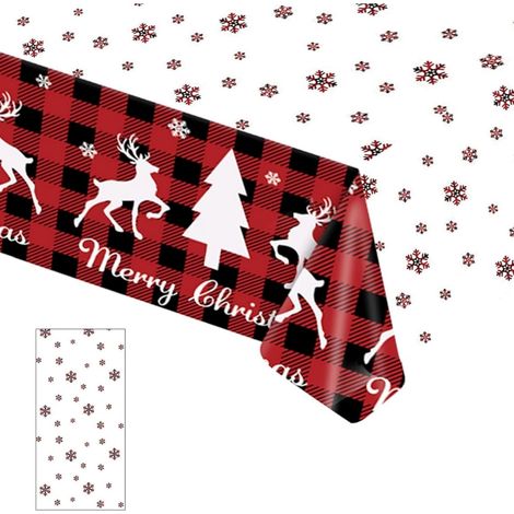 Noël Nappe Plastique Rectangulaire Anti Tache,137 274cm Nappe de Table À Carreaux Flocons de Neige Rectangulaire Imperméables Lavable Extensible,pour Décoration Table,Fournitures Noël Fête (1/5)