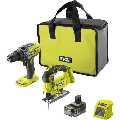 Ryobi Kit Trapano Avvitatore e Seghetto Alternativo 18V con Borsa (1/4)