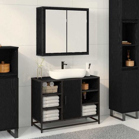 Armario con espejo de baño Roble negro 65 x 20 x 60 cm (1/5)