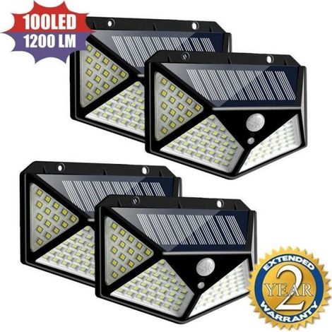 Lampe Solaire Extérieur Murale - Noir - 100 LED - Détecteur de Mouvement - IP65 Étanche - Jardin (1/4)