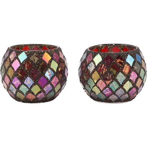 Bougeoir en verre mosaque couleur thé, tasse de bougie parfumée fabriquée à la main, support de lumière LED pour la maison (1/5)
