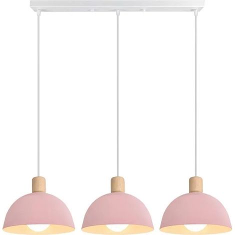 Suspension Luminaire Moderne 20cm Lustre Rétro Style Scandinave E27 Éclairage de Plafond Abat-jour en Bois Métal(Barre, Rose) (1/5)