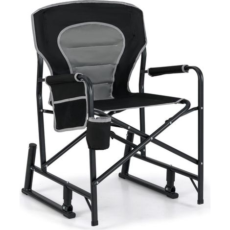 Camping et Plein Air Fauteuil à Bascule Pliant Siège Relax Extérieur avec Porte-Gobelet et Tissu Oxford 600D Noir (1/5)
