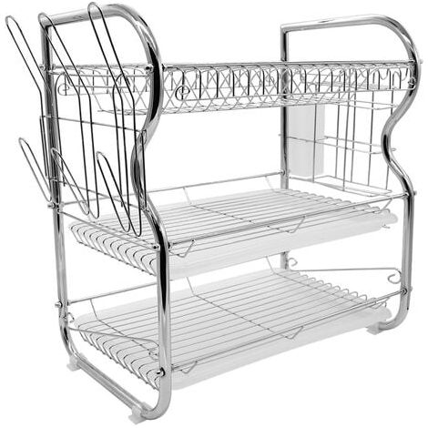 Égouttoir À Vaisselle - 3 Étages - Fer Chromé - Plateau Inox - Capacité 40 Kg - Pour Cuisine (1/5)