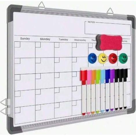 Tableau blanc calendrier effaçable à sec 30x40cm magnétique double face suspendue pour étudiants、maison、bureau gestion temps (1/5)