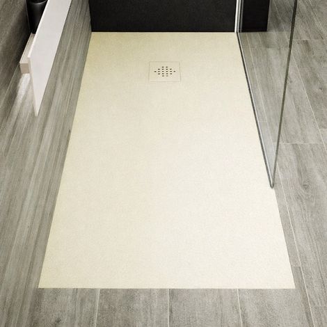 Receveur de douche 100 x 160 cm extra plat PURE en résine surface ardoisée beige Grille beige