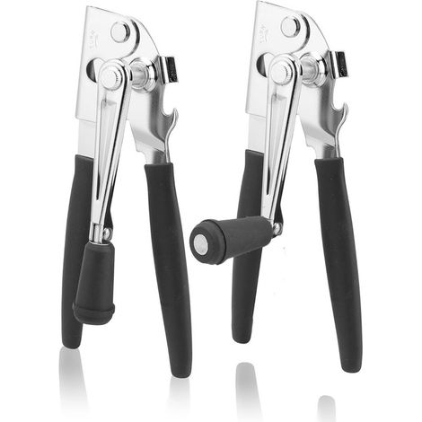 1 abrelatas comercial manual, robusto, de acero inoxidable, para latas grandes, con borde liso y mango giratorio para uso en la cocina. (1/5)