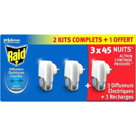 Diffuseur Electrique Liquide - Répulsif Moustiques - 3 Diffuseurs + 3 Recharges, 2 en 1 - 45 Nuits (1/5)