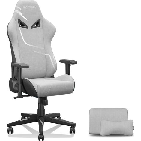 Chaise Gaming Ergonomique en Tissu Gris Argenté avec Soutien Lombaire et Appuie-tête (1/5)
