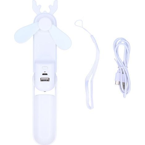 Ventilateur portable pliable et rechargeable avec lampe torche d'urgence (blanc) (1/5)
