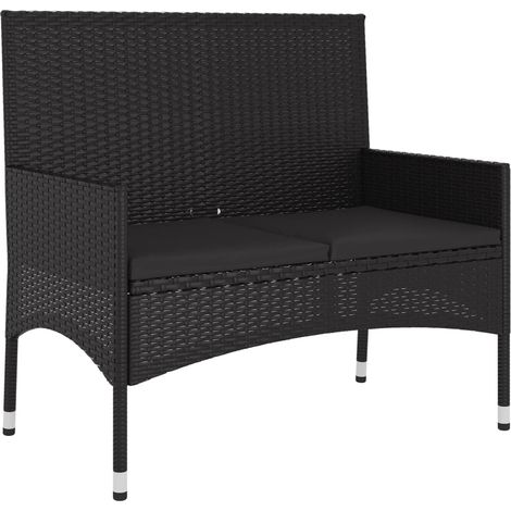 Banco de jardín muebles de exterior terraza de 2 plazas con cojines de resina tejida en negro 020011779 (1/5)
