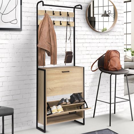 Mueble zapatero de pasillo LUIS de 2 puertas en diseño industrial (1/5)