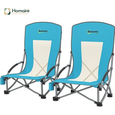 HOMAIRE Set de 2 chaises de camping pliantes avec support pour boissons, dossier en filet et sac de transport