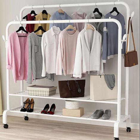 Porte-Manteau Portant Penderie à Vêtements métal avec roulettes blanc 105 x 59 x 155 cm (1/4)