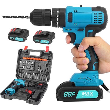 Perceuse sans fil, perceuse combinée 21 V avec 2 piles au lithium 1500 mAh, 28 tournevis électriques pour la maison et le projet de bricolage (1/5)