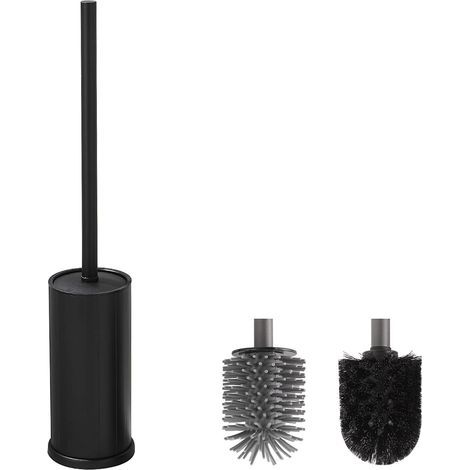 Brosse WC et Support Noire Brosse WC Silicone avec 1 Têtes de Brosse de Rechange Brosse à Toilettes en Métal sur Pied (1/5)