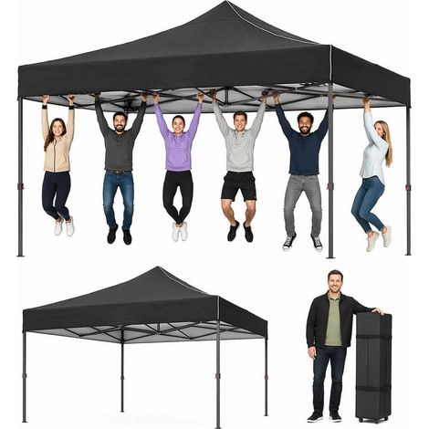 Aoxun Tonnelle pliante avec côtés, 3 m x 3 m, imperméable, avec sac de transport à roulettes, 6 sacs de lestage, 8 piquets et 4 cordes. Abri instantané robuste pour jardin, barbecue et autres événemen (1/5)
