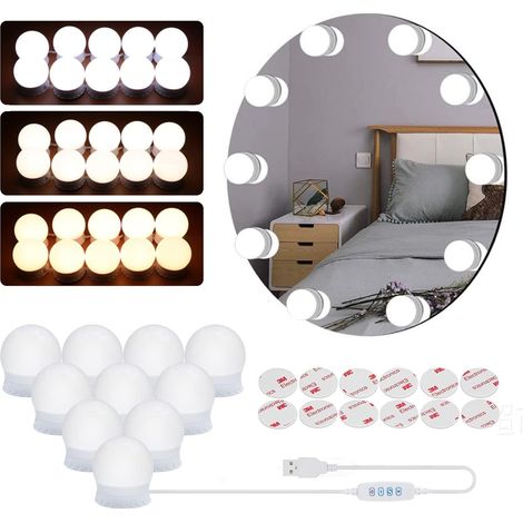 MINKUROW Luz De Espejo, Kit De Luz Estilo Hollywood, Lámpara De Tocador De Maquillaje Usb, Para Espejo Cosmético De Baño 3 Colores 10 Niveles De Brillo Con Adaptador (Espejo No Incluido) (1/5)