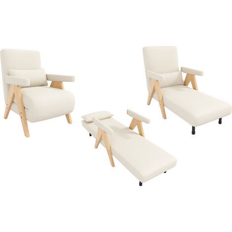 Sillón cama 3 en 1 plegable de lino beige con cojín (1/5)