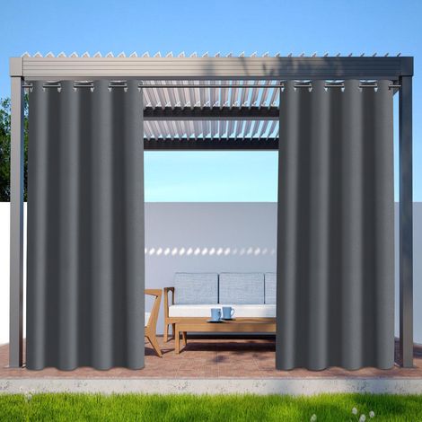 Jiubiaz 1 Stück Outdoor Vorhang Gardinen 132 x 213 cm Verdunkelungsvorhang mit Ösen Blickdicht Garten Patio Balkon Dunkelgrau