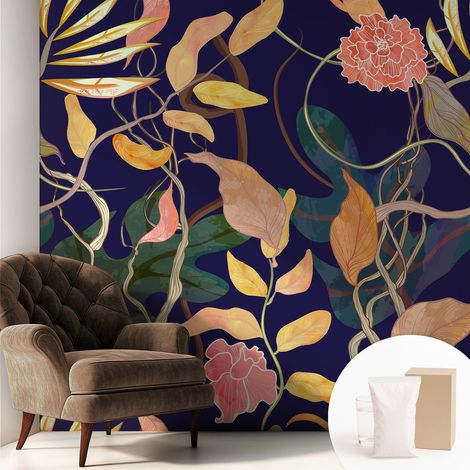 Carta Da Parati In Vlies Decorativa Per Pareti - Con Motivi Moderni - Con Colori Intensi - Per Ufficio Eleganza vegetale 250x250 cm (1/5)