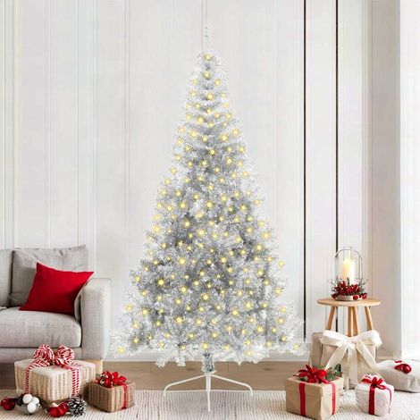 Künstlicher vorbeleuchteter Weihnachtsbaum Silber 210 cm PET