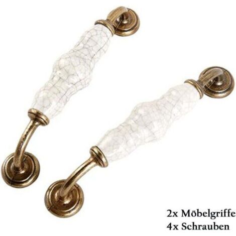 Lot de 2 Poignées de Meuble Poignée de Porte en Céramique Motifs Fissure avec Vis pour Armoir,Placard,Tirroir Entraxe 128mm LangRay Pommeau et poignée de tirage (1/4)