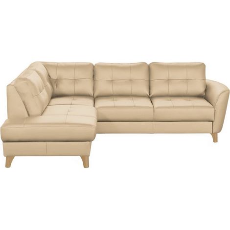 Canapé d'angle convertible en cuir italien de luxe 5 places NORIA avec coffre, beige, angle gauche (1/5)