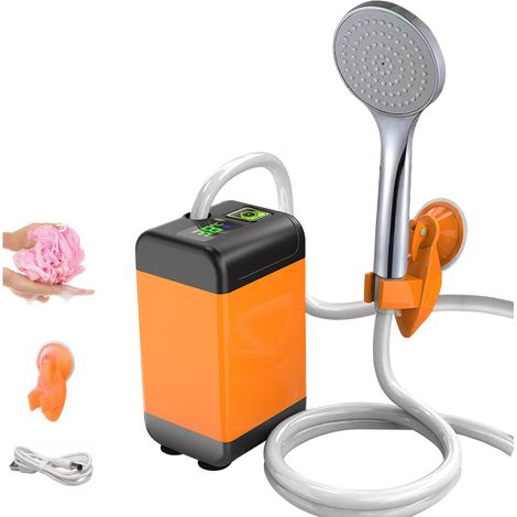 Pompe de douche de camping en plein air avec affichage numérique intelligent Douche de camping portable électrique,7800 mA,orange (1/5)