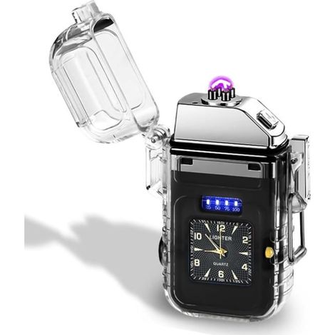 Briquet électrique à arc électrique rechargeable par USB avec horloge et éclairage COB Coupe-vent Pour hommes, cadeaux,festivals (1/5)