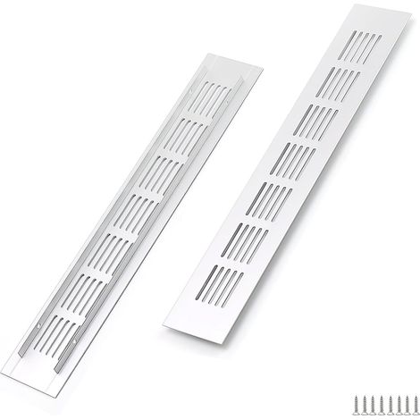 2 griglie di ventilazione rettangolari in alluminio color argento 300 x 50 mm - per armadi, camere da letto e porte