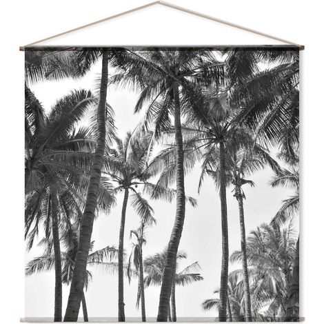 Toile murale imprimée palmier 150x150 cm – Coton recyclé 80% – Fournie avec tringles en bois et corde – Écoresponsable – Enjoy Home
