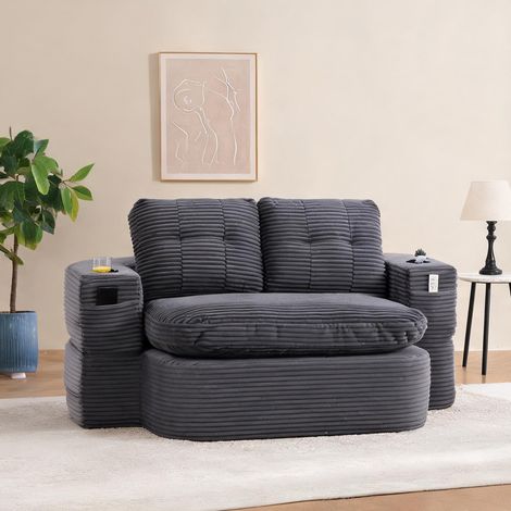 Fauteuil convertible gris 1 place avec repose-bras ajustables (1/5)