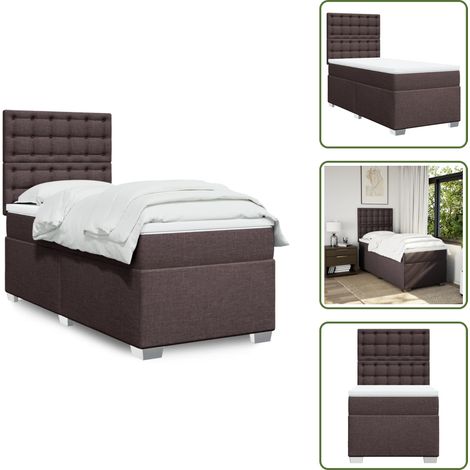 The Living Store Cama box spring con colchón tela marrón oscuro 90x190 cm - Colchón de muelles