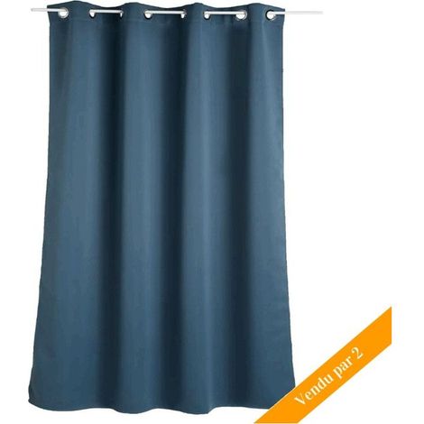 Atmosphera – Lot de 2 rideaux occultants bleu canard 135 x 240 cm – Opaques 100% polyester – 8 œillets ronds pour tringles standard