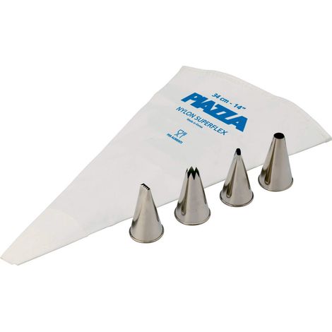 PIAZZA Set per Dolci - Sac a Poche Professionale 34 cm + 4 Beccucci in Acciaio Inox da 10mm - Per Realizzare Decorazioni su Dolci, Torte e Pasticcini, Sacca Riutilizzabile in Resistente Nylon (1/3)