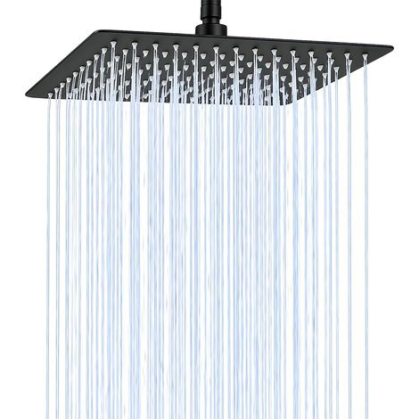 Pommeau de Douche à Effet Pluie, Noir 20 cm Acier Inoxydable 304, Réglable, Carré, Fixes Economie d'Eau et Haute Pression pour Salle de Bain avec Effet Miroir Poli pour Mur ou Plafond (1/5)
