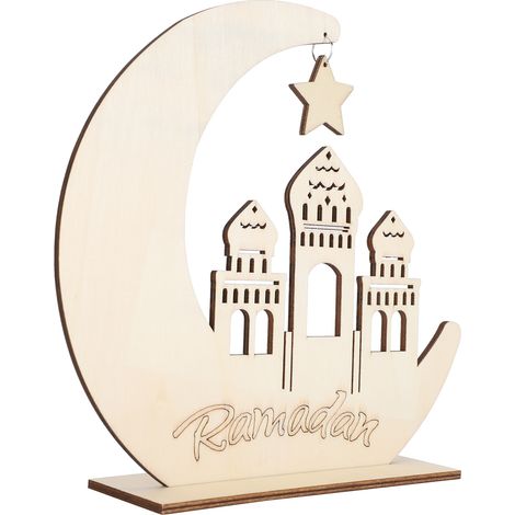 Pendentif en Bois Mosquée Lune Étoile Décoration Ramadan Fête Islamique (1/5)