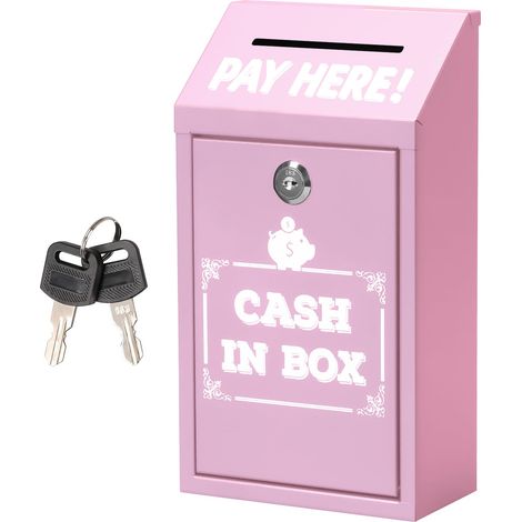 Coffre-Fort avec 2 Clés, Boîte de Serrure à Clé, Boîte de Sécurité à Domicile/Bureaux, Coffre Argent Billet, Pour la Sécurité à Domicile, Boîte de Rangement Sécurisée (Rose) (1/5)