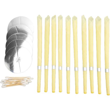 10 bougies auriculaires en cire d'abeille pour hommes et femmes, détente anti-stress, soulagement anxiété, nettoyage cérumen, lot avec coton-tige (1/5)