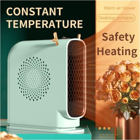 Ventilatori riscaldanti elettrici portatili da tavolo a basso consumo per casa, ufficio, scaldapiedi, macchina per l'inverno, 500 W (verde, con cavo PD100W) (1/4)
