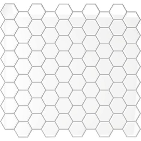 Crédence Adhesif Cuisine Blanc Hexagone 3D Carrelage Mural Salle de Bain Moderne Imperméable Vinyl 30.5cm×30.5cm 24 Pièces (1/5)