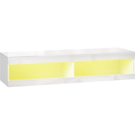 Meuble TV suspendu blanc laqué avec éclairage LED RGB 16 couleurs, pour téléviseurs 55-60 pouces, 140 x 40 x 30 cm (1/5)