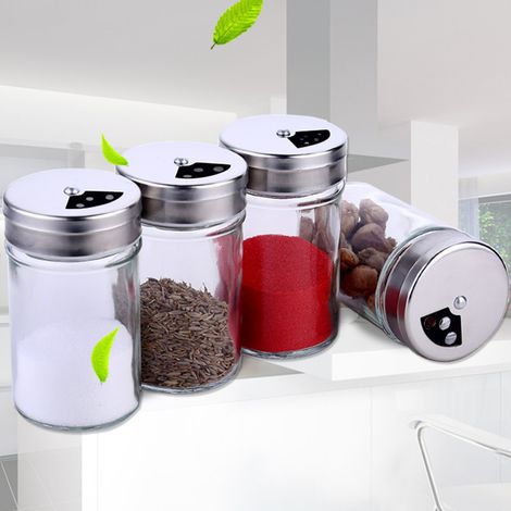 Pots à épices, 4 pots à épices avec couvercles torsadés, pots à épices en verre, tasses à épices pour conserver le thé, le sel, le poivre, les herbes ou les assaisonnementsg (1/2)