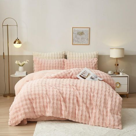 Parure de lit d'hiver en peluche 135 x 200 cm - Rose chaud - Moelleux et doux - Housse de couette en polaire réversible pour fille avec fermeture éclair et taie d'oreiller 80 x 80 cm (1/5)