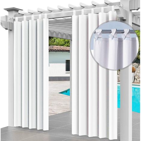 1 Rideau Extérieur 220x155 Cm Imperméable Polyester Protection Uv Pour Pergola Jardin Patio Blanc
