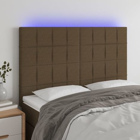 LED Kopfteil Dunkelbraun 144x5x118/128 cm Stoff (1/5)