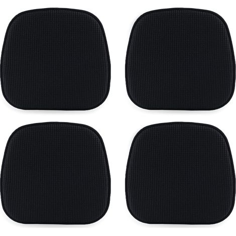 Set of 4 Non-Slip Chair Cushions with Checkered Velvet Cover, Washable Chair Cushions for Office, Outdoor, Garden Chairs, 15 x 16 Inch, Black (1/5)
