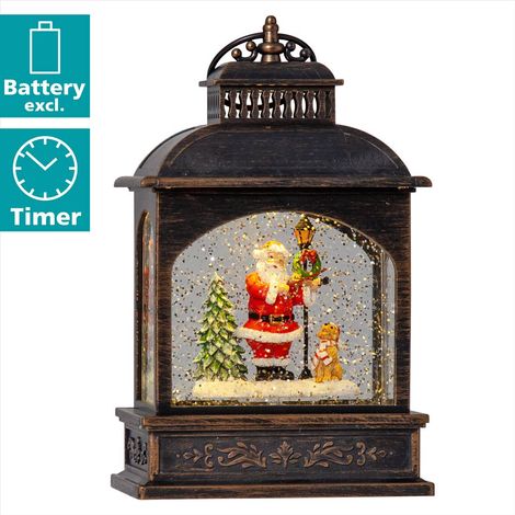 EGLO LED Weihnachtslaterne mit Schneegestöber, beleuchtete Vintage-Schneekugel mit Weihnachtsmann, Fensterdeko für Weihnachten mit Timer, Kunststoff in Bronze (1/5)