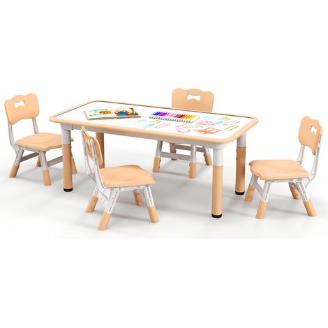 Ensemble table et 4 chaises enfant naturel avec hauteur réglable, plateau graffiti lavable et chaises empilables pour chambre et (1/5)